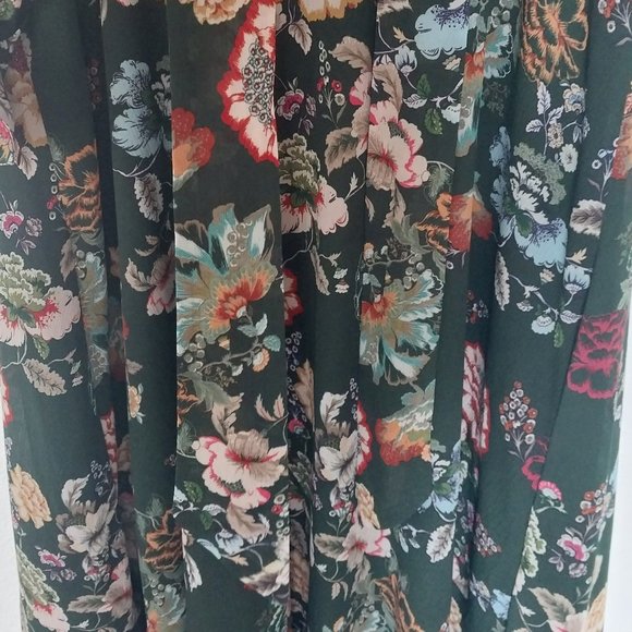 Zara Emerald Green & Burgundy Floral Chiffon Tie Neck Midi Dress - Picture 8 of 15